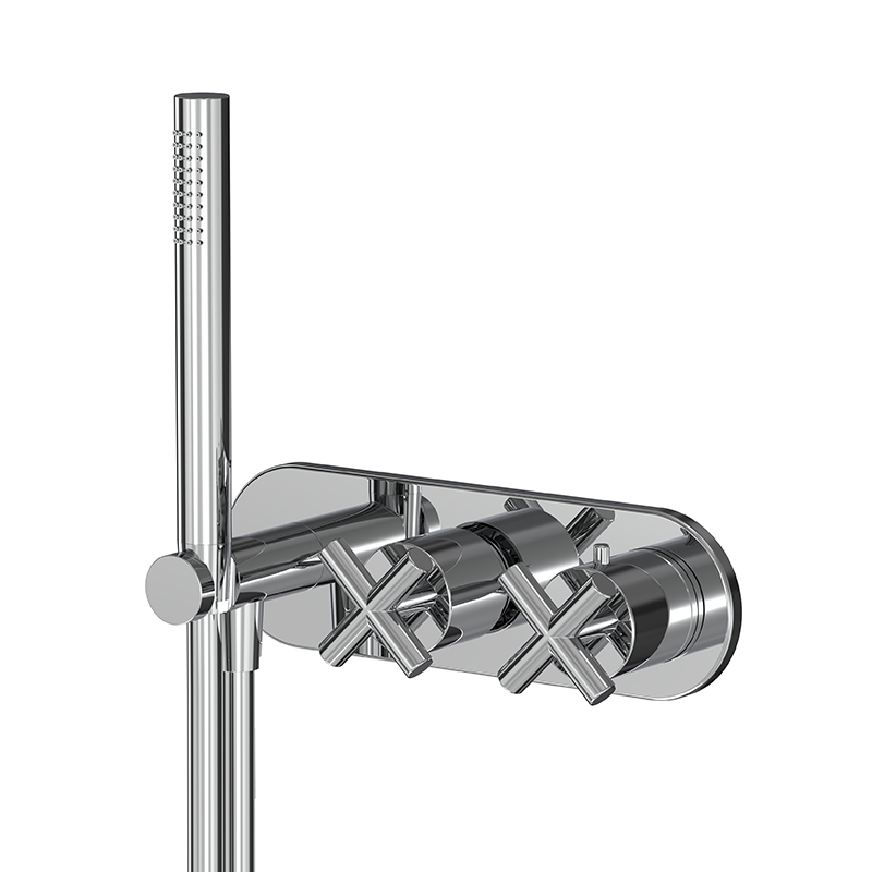 Thermostatic bath and shower mixer for concealed installation 2 outlets with shower set
